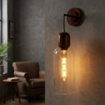Proudome Wooden Wall Light for Bedroom & Living Room | Vintage Glass Wall Lamp - Image 3