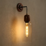 Proudome Wooden Wall Light for Bedroom & Living Room | Vintage Glass Wall Lamp