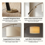 Proudome Modern Fabric Shade Arc Floor Lamp | Elegant Standing Lamp for Living Room & Bedroom - Image 6