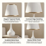 Proudome White Metal Table Lamp with Fabric Shade | Modern Bedside Lamp for Bedroom & Living Area - Image 6