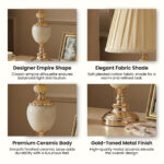 Proudome Marble Finish Table Lamp | Modern Bedside Lamp for Bedroom & Living Area - Image 6