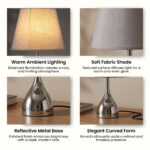 Proudome Silver Chrome Table Lamp with Grey Shade | Modern Bedside & Decorative Lamp for Bedroom - Image 6