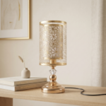 Proudome Gold Floral Print Table Lamp for Bedroom | Decorative Metal Bedside Night Lamp for Home Decor - Image 3