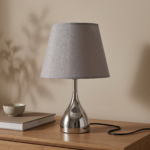 Proudome Silver Chrome Table Lamp with Grey Shade | Modern Bedside & Decorative Lamp for Bedroom - Image 3