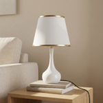 Proudome White Metal Table Lamp with Fabric Shade | Modern Bedside Lamp for Bedroom & Living Area - Image 3
