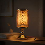 Proudome Gold Floral Print Table Lamp for Bedroom | Decorative Metal Bedside Night Lamp for Home Decor - Image 4