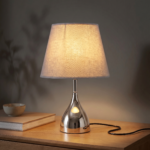 Proudome Silver Chrome Table Lamp with Grey Shade | Modern Bedside & Decorative Lamp for Bedroom - Image 4