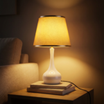 Proudome White Metal Table Lamp with Fabric Shade | Modern Bedside Lamp for Bedroom & Living Area - Image 4