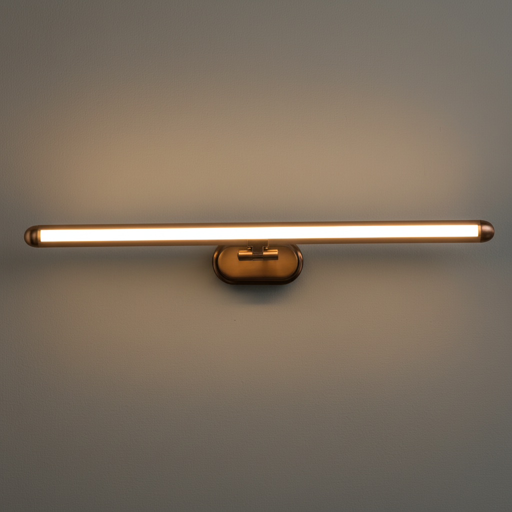 lights on Proudome LED Picture Light Rose Gold | Wall Mounted Artwork & Mirror Light | LED Wall Light - Image 1
