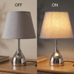 Proudome Silver Chrome Table Lamp with Grey Shade | Modern Bedside & Decorative Lamp for Bedroom - Image 5