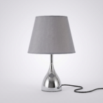 Proudome Silver Chrome Table Lamp with Grey Shade | Modern Bedside & Decorative Lamp for Bedroom - Image 2