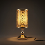 Proudome Gold Floral Print Table Lamp for Bedroom | Decorative Metal Bedside Night Lamp for Home Decor