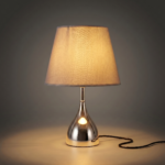 Proudome Silver Chrome Table Lamp with Grey Shade | Modern Bedside & Decorative Lamp for Bedroom