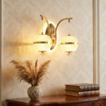 Proudome 3 Color Mode LED Wall Light | Double Globe Acrylic Decorative Gold Wall Lamp - Image 2