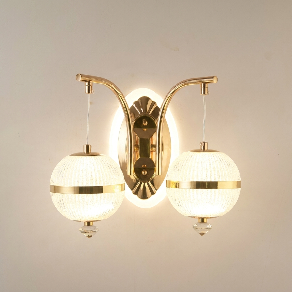 download - 2026-06-01T163119.724 Proudome 3 Color Mode LED Wall Light | Double Globe Acrylic Decorative Gold Wall Lamp - Image 1