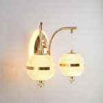 Proudome 3 Color Mode LED Wall Light | Double Globe Acrylic Decorative Gold Wall Lamp - Image 4