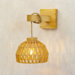Proudome Jute & Wooden Wall Light – Decorative Rustic Wall Lamp for Living Room, Bedroom & Hallway (Bulb Not included)