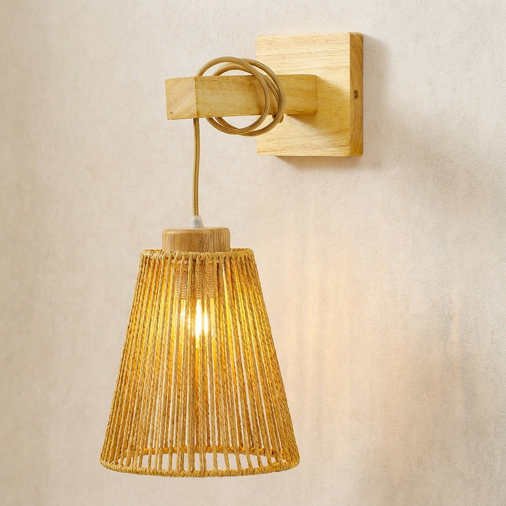 download - 2026-06-02T145411.697 Proudome Jute & Wooden Wall Lamp | Decorative Indoor Wall Lighting for Modern Interiors (Bulb Not included) - Image 1