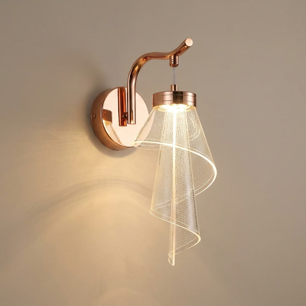 download - 2026-06-02T180845.006 Proudome Rose Gold Acrylic LED Wall Light | 3-in-1 Color Mode Designer Wall Sconce - Image 1