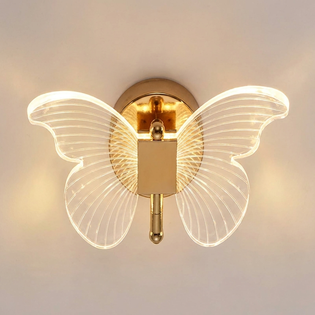 download - 2026-06-04T173539.979 Proudome 3 Color Mode LED Butterfly Wall Light | Acrylic Decorative Wing Design Gold Wall Lamp - Image 1