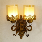 Proudome Amber Glass Double Wall Light | Decorative Vintage Style Wall Sconce (Bulb Not Included)