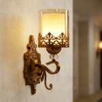 Proudome Amber Glass Wall Light | Antique Gold Decorative Wall Lamp | Bulb Not Included