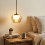 Proudome 3 Color Mode Amber Glass LED Pendant Light | Modern Gold Decorative Ceiling Hanging Light - Image 3