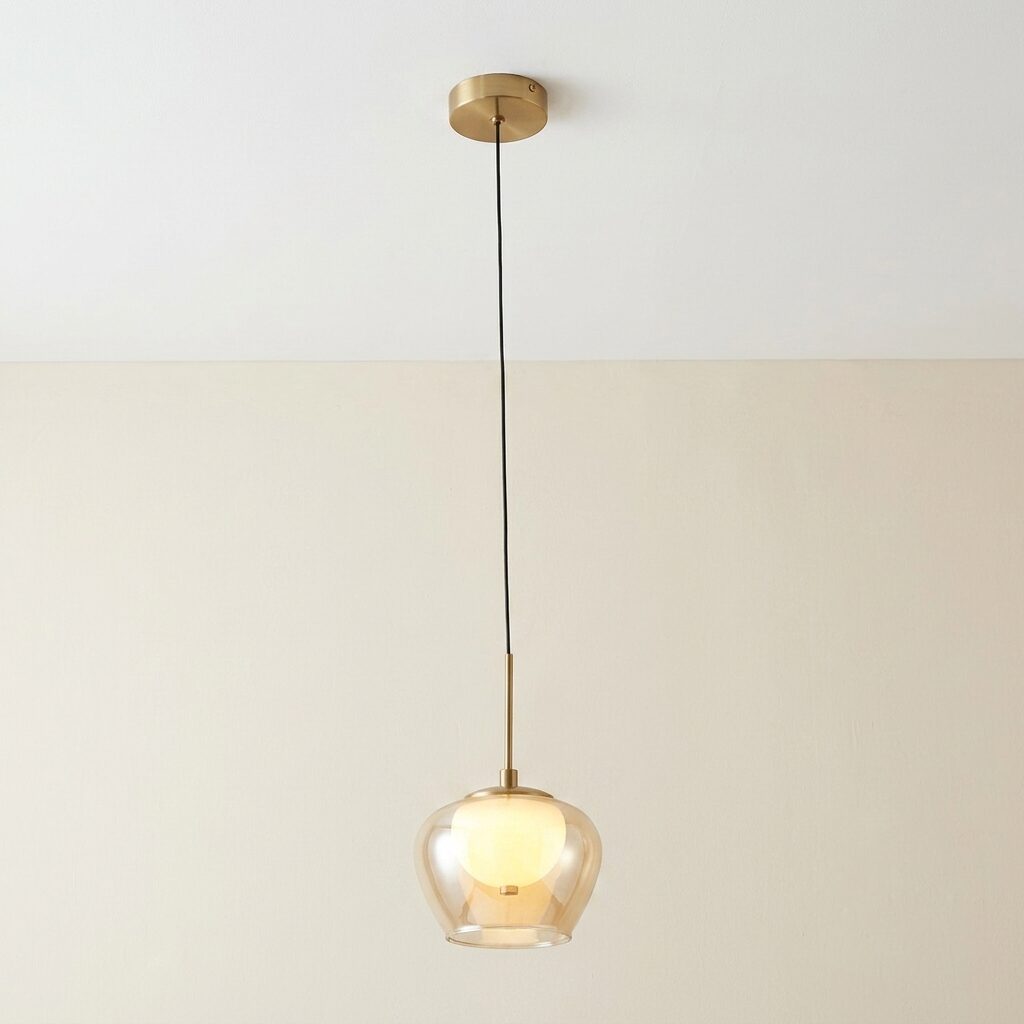 download - 2026-06-27T144441.680 Proudome 3 Color Mode Amber Glass LED Pendant Light | Modern Gold Decorative Ceiling Hanging Light - Image 1