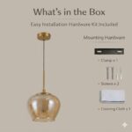 Proudome 3 Color Mode Amber Glass LED Pendant Light | Modern Gold Decorative Ceiling Hanging Light - Image 7