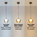 Proudome 3 Color Mode Amber Glass LED Pendant Light | Modern Gold Decorative Ceiling Hanging Light - Image 4