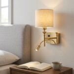 Proudome Fabric Shade Wall Light with LED Reading Light | Modern Gold Bedside Wall Lamp - Image 3