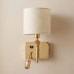 Proudome Fabric Shade Wall Light with LED Reading Light | Modern Gold Bedside Wall Lamp - Image 2