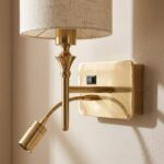 Proudome Fabric Shade Wall Light with LED Reading Light | Modern Gold Bedside Wall Lamp - Image 5