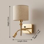 Proudome Fabric Shade Wall Light with LED Reading Light | Modern Gold Bedside Wall Lamp - Image 6