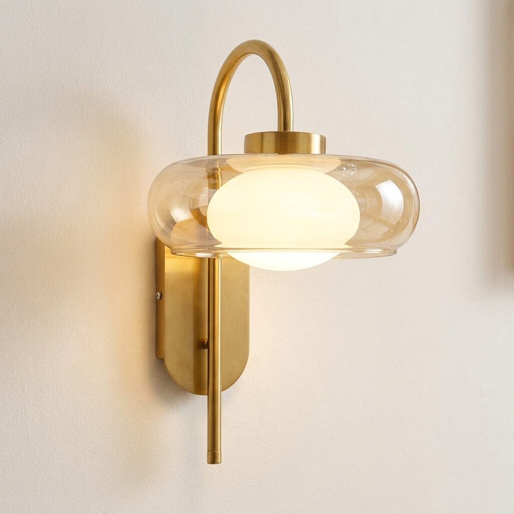 download - 2026-06-30T161745.220 Proudome Amber & Frosted Glass Wall Light with G9 Bulb Included | Modern Gold Decorative Wall Sconce - Image 1